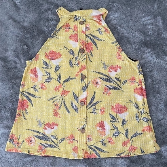 Anthropologie W5 High Neck Floral Ribbed Top Size Medium Button Back Detail - Picture 3 of 7